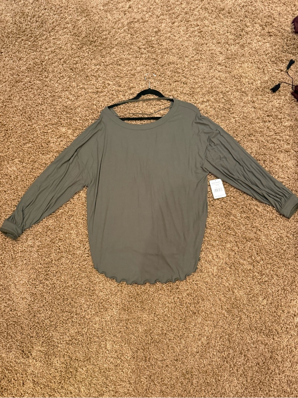 Free People Olive Green Long Sleeve Scoop Neck Top